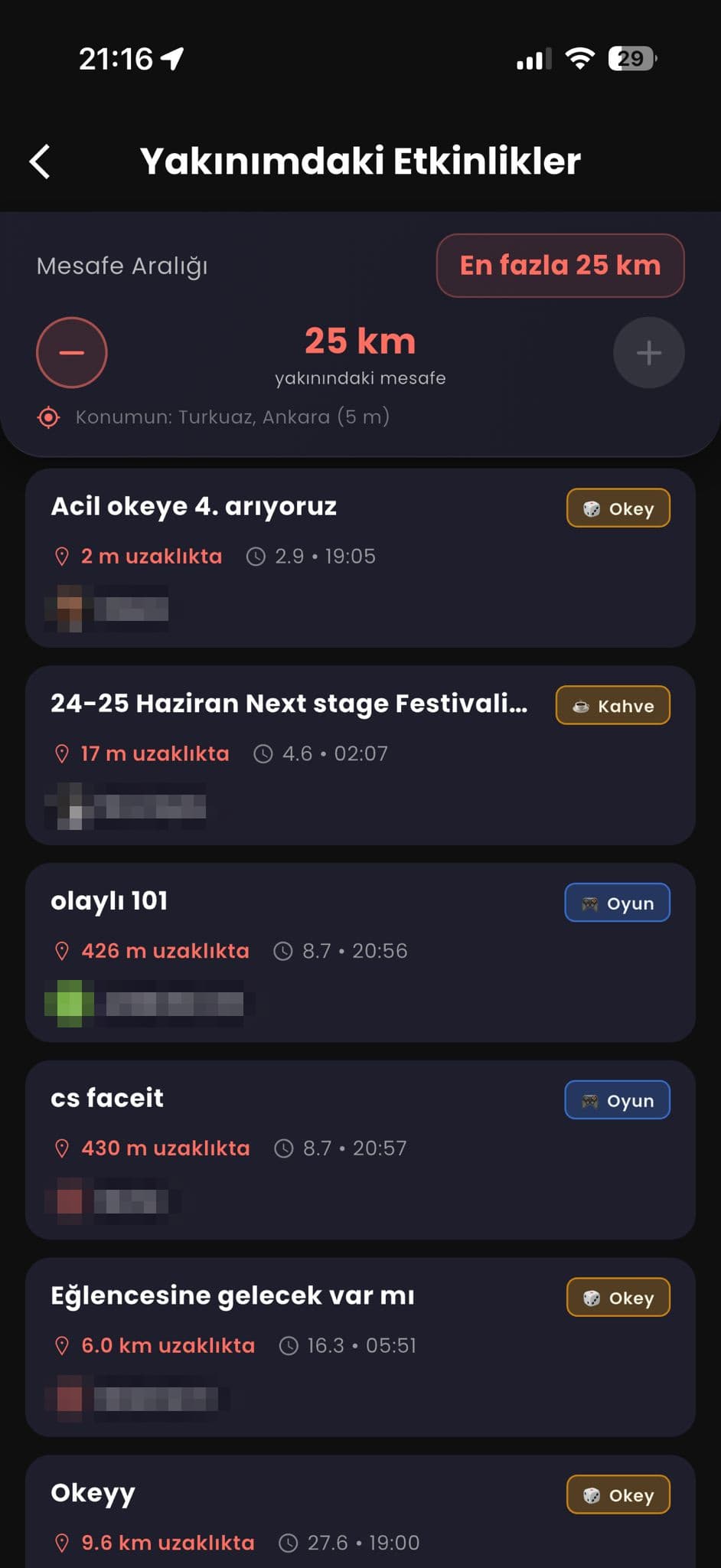 Events near you, by distance